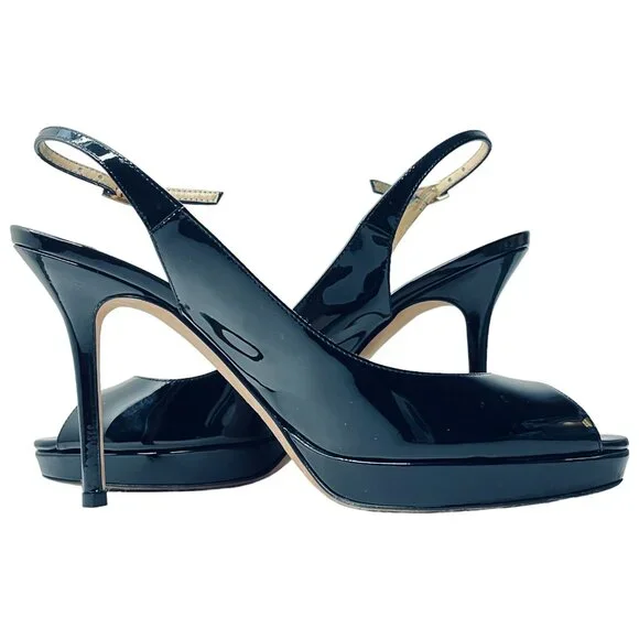 JIMMY CHOO Nova Patent Peep Toe Slingback 100mm Platform Sandal Pumps + Box - Picture 15 of 16